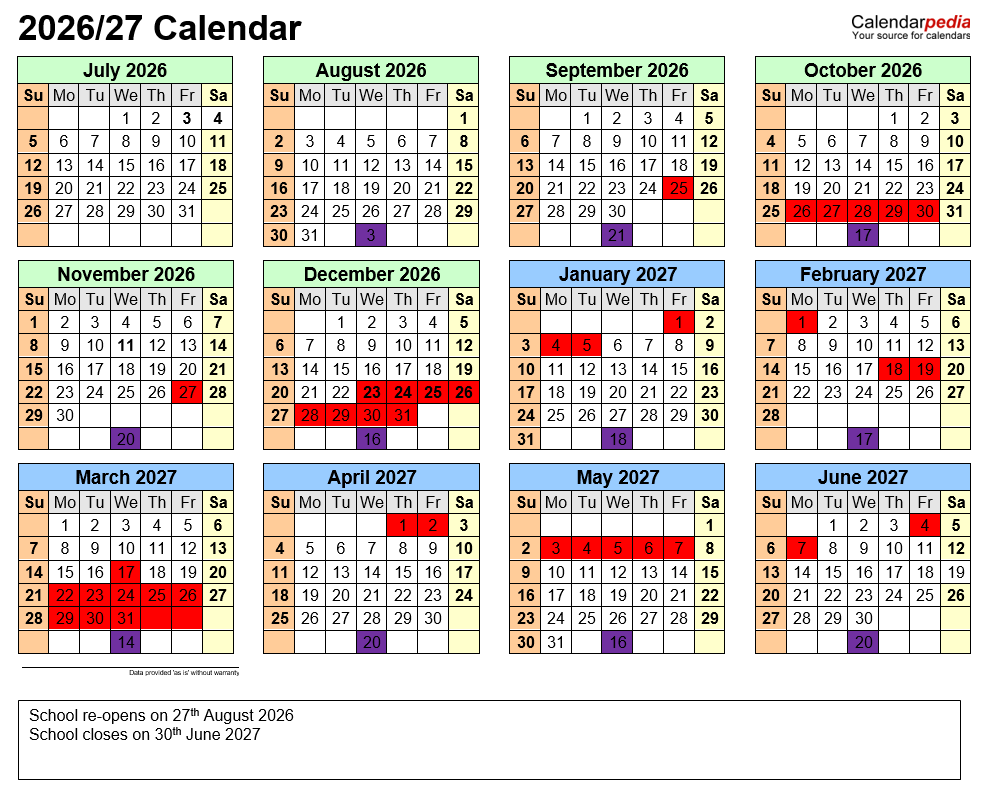 2026-2027 School Calendar